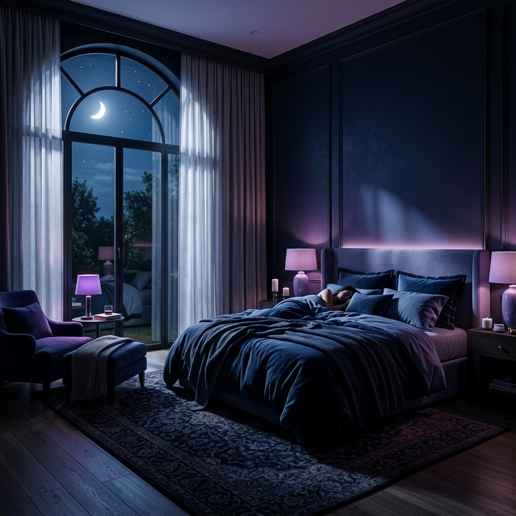 Quarto aconchegante iluminado pela lua